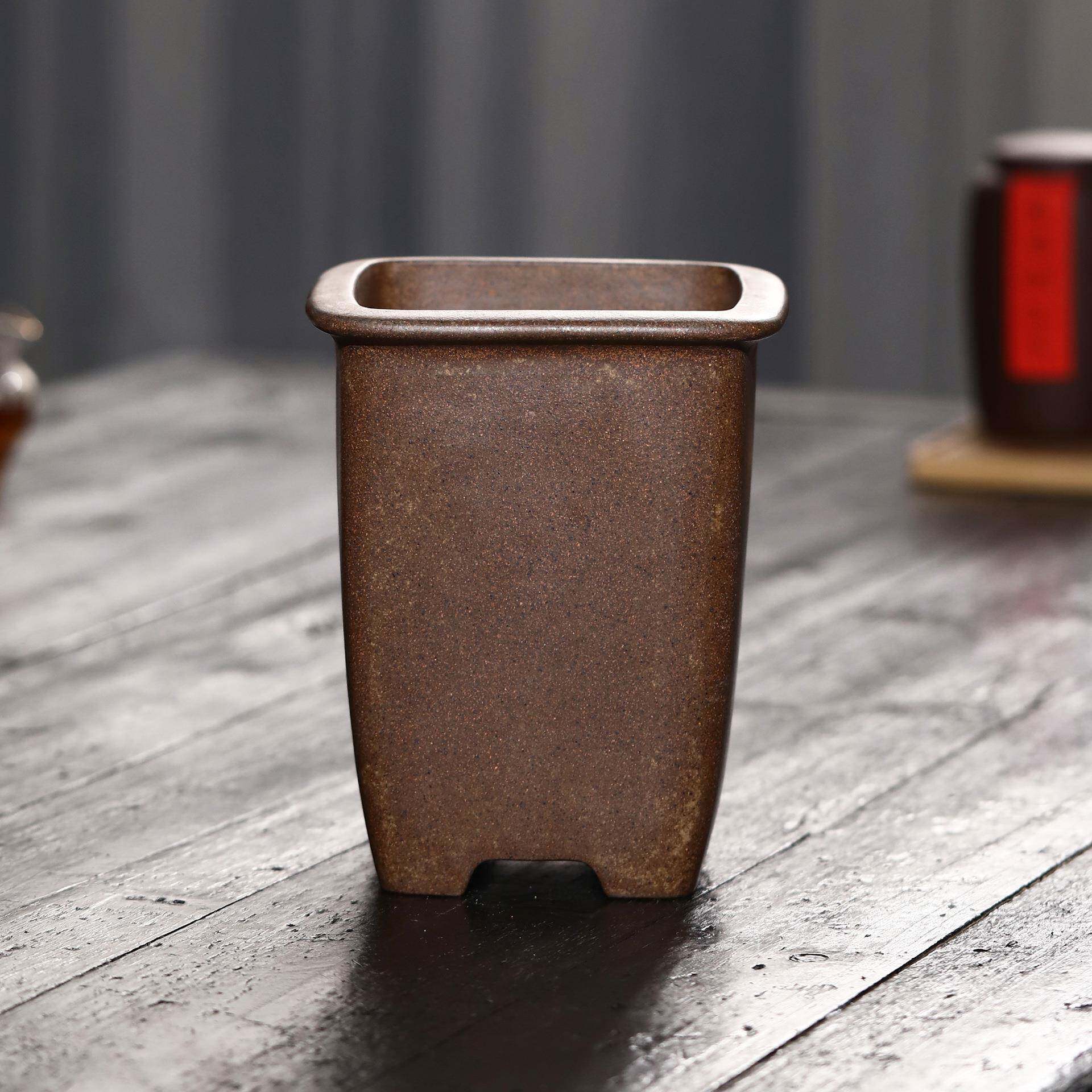 紫砂花盆柴烧兰花盆景盆冯长见正方形中国风古典精品盆觅陶乡