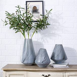 永林简约现代灰色刻磨玻璃花瓶摆设家居客厅茶几装饰品插花摆件