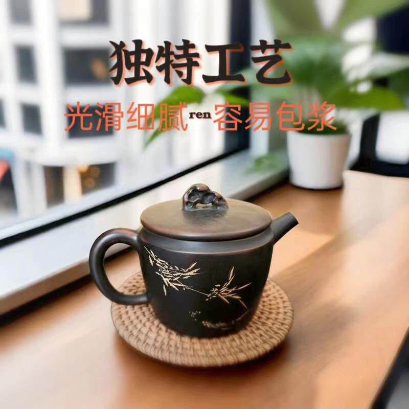 坭兴陶茶壶张振和省级大师原矿坭料纯手工制作宽口汉瓦工夫泡茶壶