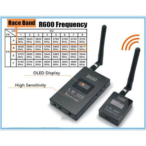 5.8G600mw图传套装T600+R600无线发射传输系统LED显示R频点.