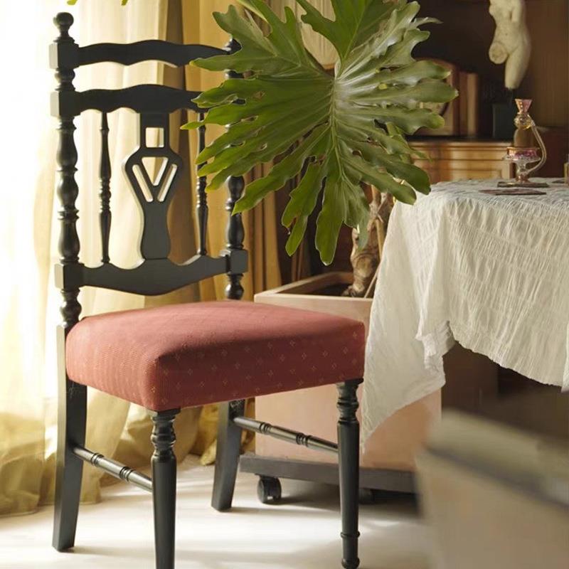 美式轻奢实木书椅客厅餐椅软包沙发椅法式南洋复古风黑骑士单人椅