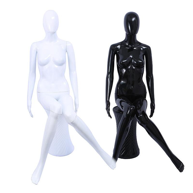 服装店模特喷漆亮白黑女坐模全身人体陈列橱窗展示架塑料烤漆模特