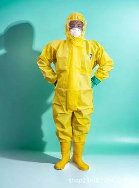 鹏瑞海达3000黄色防化服耐酸碱实验室防化学C级连体全身化工厂用