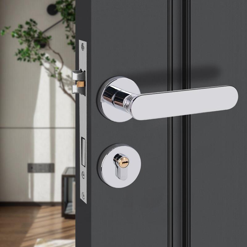 银色现代轻奢室内门锁家用磁吸静音卧室门把手通用型外贸房门锁