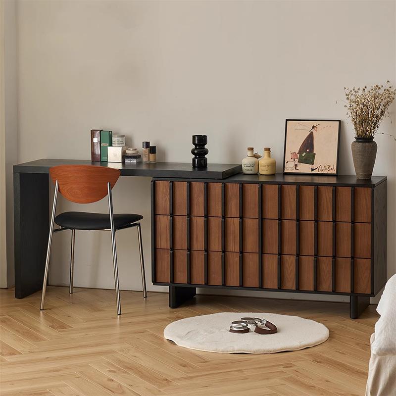 中古风实木梳妆台斗柜一体桌小户型客厅床尾收纳置物柜玄关卧室柜