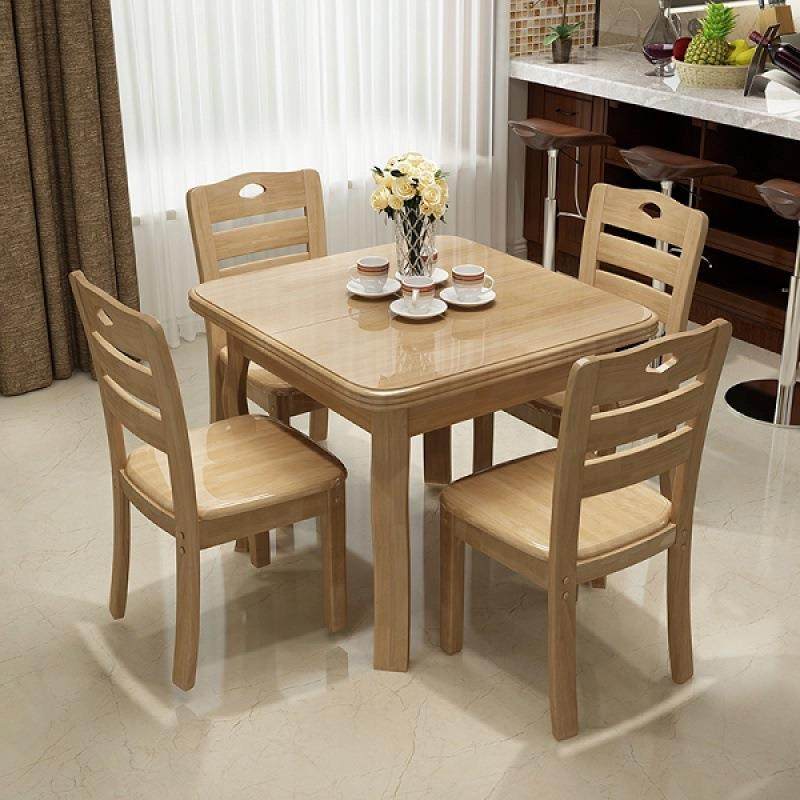 实木伸缩餐桌4人6人折叠正方形餐桌现代简约小户型长方形家用餐桌