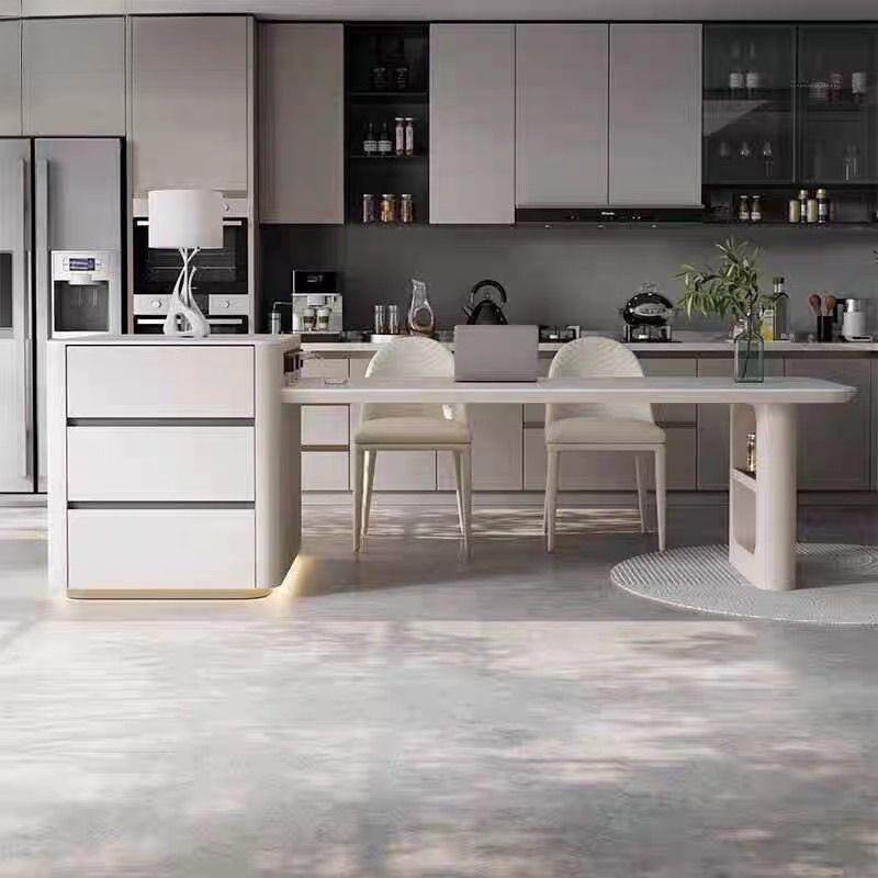 沃顿岩板现代中岛沃顿岩板意式岛台餐桌家用厨房一体伸缩高端简约