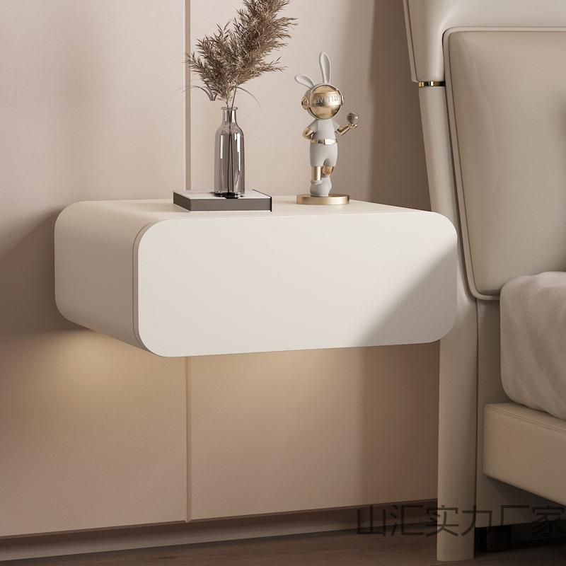 全实木悬浮床头柜床边柜极简风网红柜储物白色悬挂轻奢挂墙床头柜