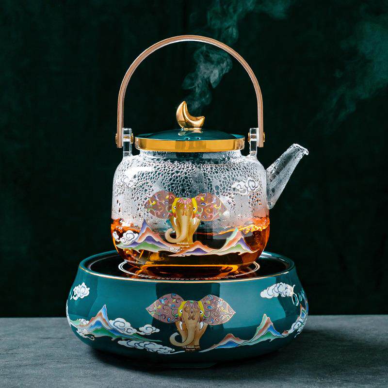 围炉煮茶器煮白茶国潮风电陶炉自动蒸茶壶套装玻璃提梁壶轻奢国潮