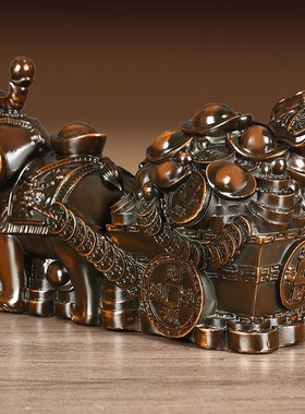 黄铜象拉财宝摆件纯铜吸财象金钱元宝象吉象如意家居办公室工艺品