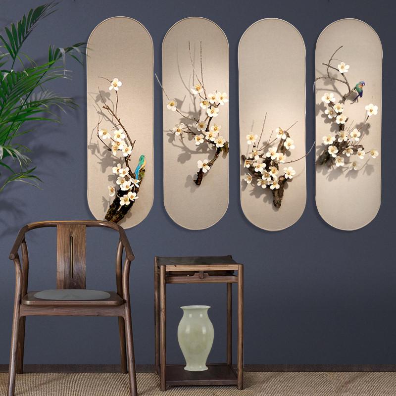 新中式客厅沙发背景墙装饰画创意立体花鸟餐厅茶室壁画办公室挂画图片