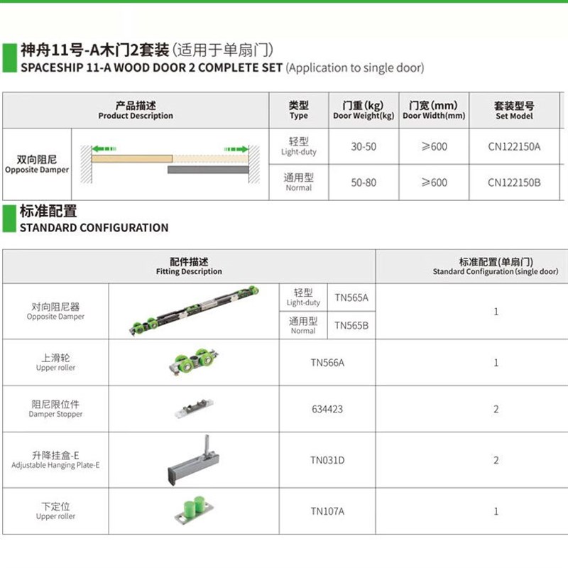 欧派克双向阻尼吊轮推拉吊轨缓冲器厨房阳台房门木移门滑轮