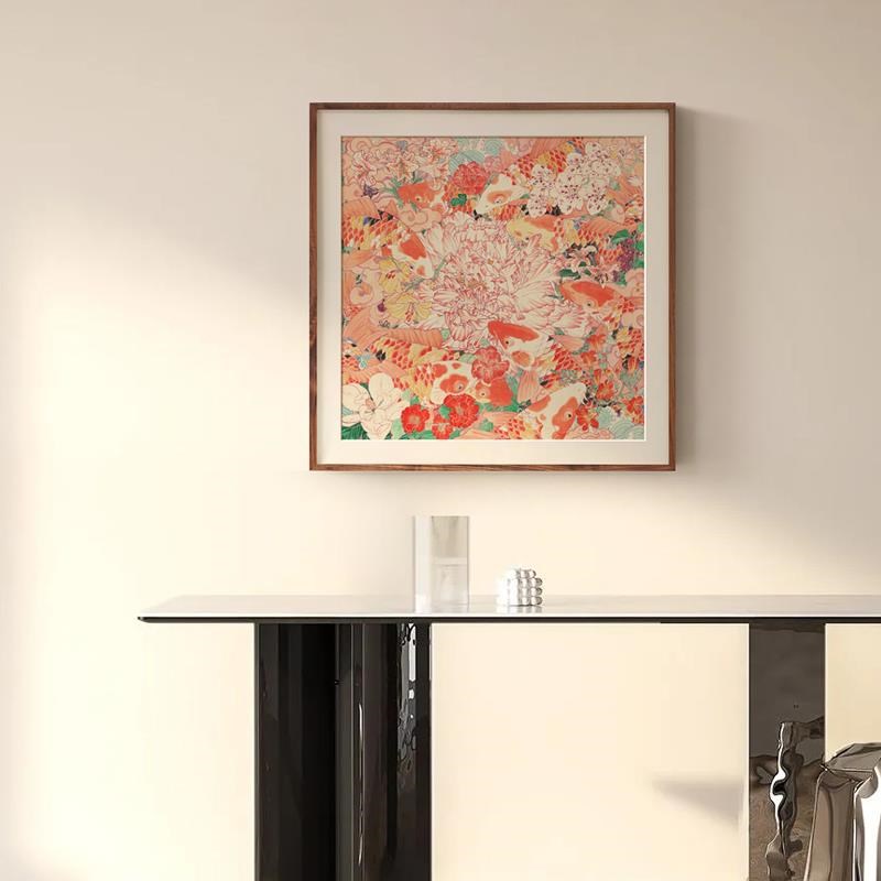 饰张文学方x九如图九图锦鲤形客厅装鱼画玄关法式代奶油风挂现画