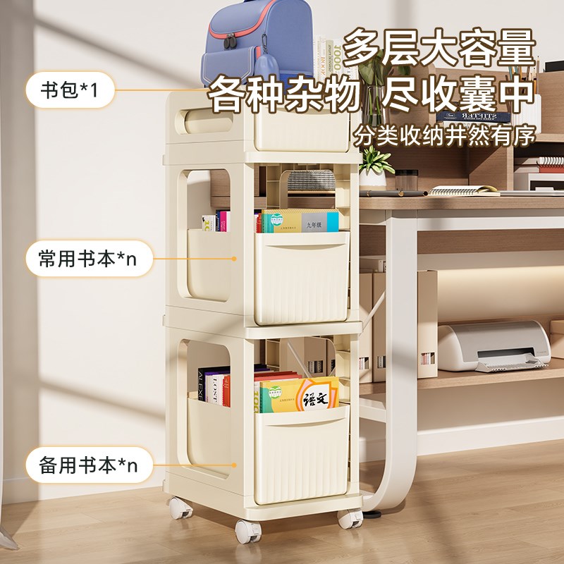 桌下可移动小推车置物架书桌带轮书本零食收纳架落地桌边放包神器