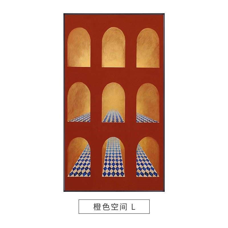 延伸建筑装饰画奢挂画现代客厅长廊感轻玄关视觉入户空间落地橙色图片