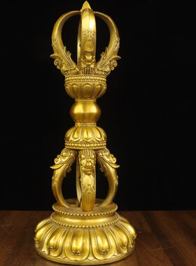 纯黄铜金刚杵带底座五股金刚杵摆件大小号家用普巴撅杵法器降魔杵