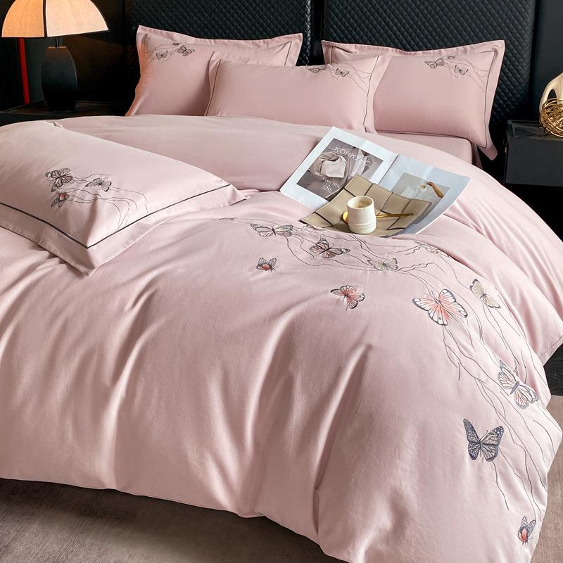 欧式秋冬季100棉全棉磨毛刺绣四件套活性纯棉加厚被套床单笠