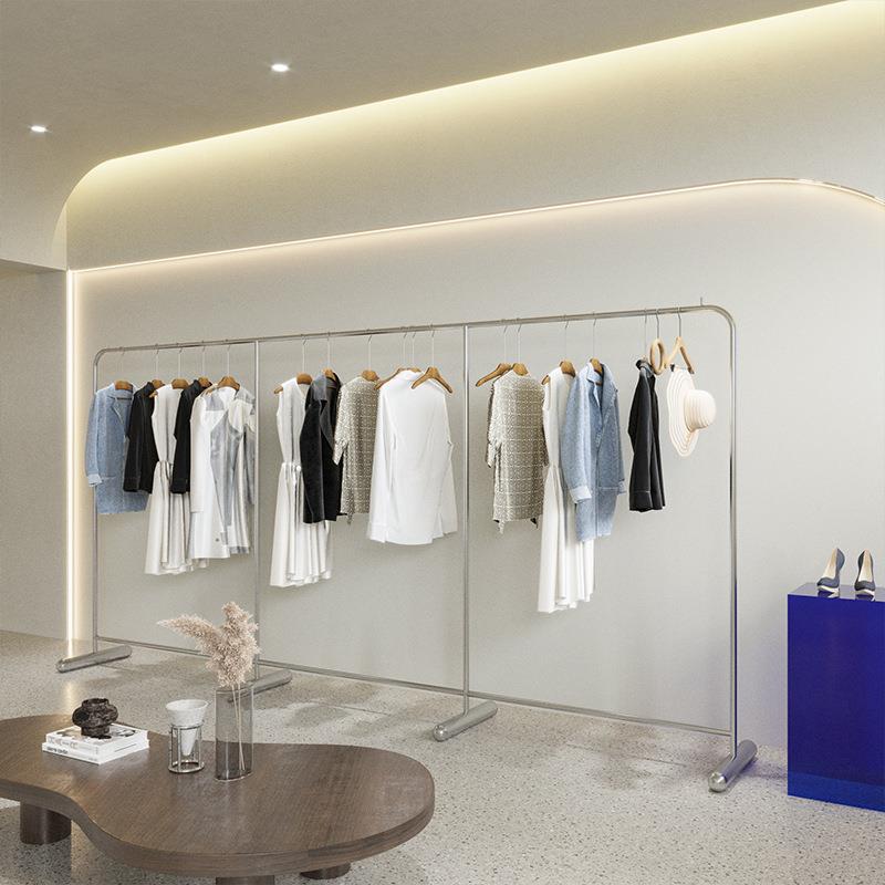 服装店展示架挂衣架网红陈列装饰道具女装中岛落地式不锈钢货架子
