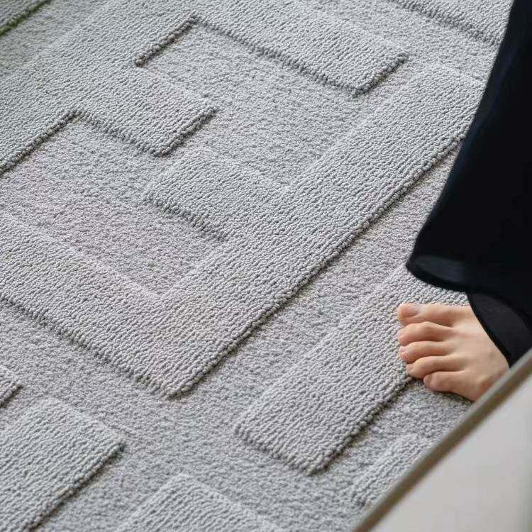 新西兰羊毛灰色立体浮雕硅藻丝客厅地毯轻奢高级卧室素色懒人地毯