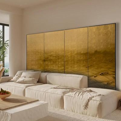 侘界仿古金箔可折叠移动实木屏风手绘工笔山水漆画客厅隔断茶室