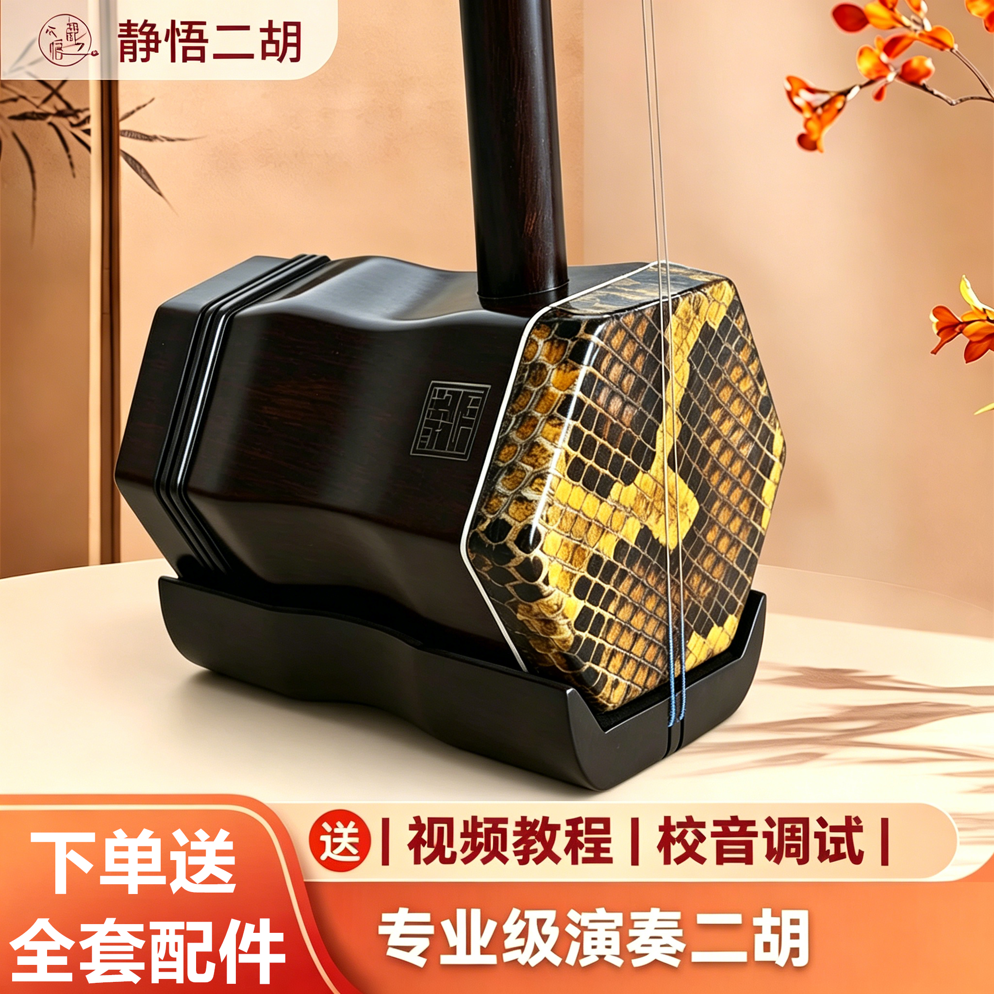 二胡乐器初学者真蟒皮儿童六角专业考级用二胡演奏官方旗舰店正品