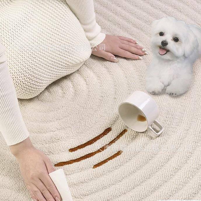 现代极简客厅地毯素色米色纯色轻奢高级茶几毯卧室防水抗菌免打理