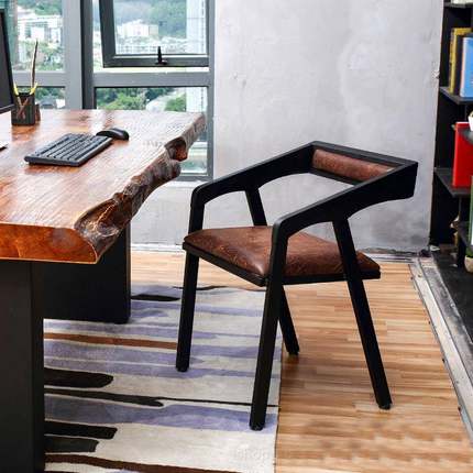 LOFT美式靠背扶手椅铁艺实木办公椅家用电脑椅创意会议椅子