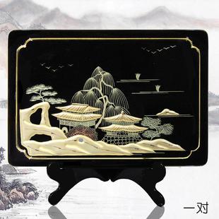 庭院楼阁山水摆件装饰品现代挂盘观赏盘1对摆台面送礼工艺品臻品