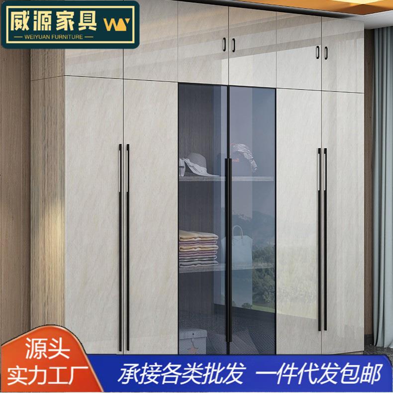 轻奢衣柜简约实木开门多门大衣橱组合现代极简卧室亮光玻璃储物柜