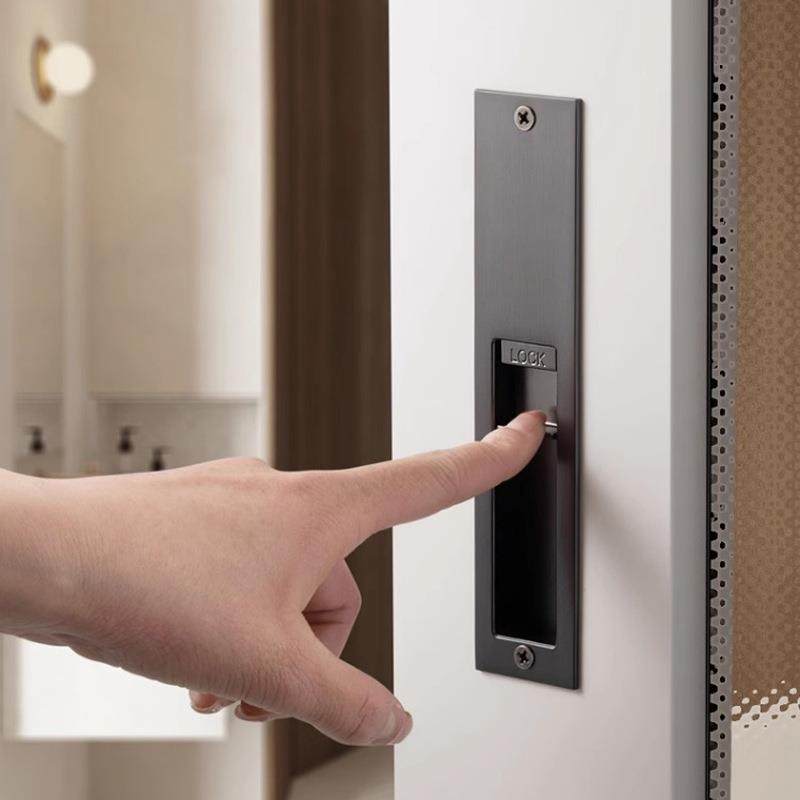 隐形移门锁室内木门黑色钩锁厨房阳台美式移动门锁卫生间推拉门锁