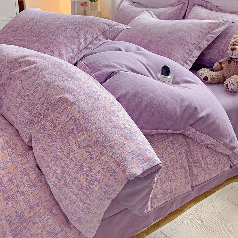 简约全棉磨毛四件套秋冬季加厚否纯棉床上被套床单三件套2024新款