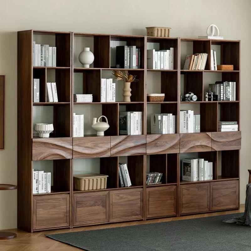北美黑胡桃书柜全实木书柜组合现代简约客厅落地柜多层书架置物架