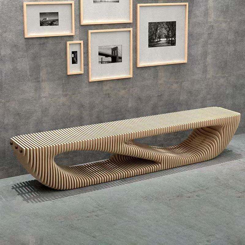 商场防腐木椅木质椅实木切片椅座椅广场公园休息坐凳户外休息椅