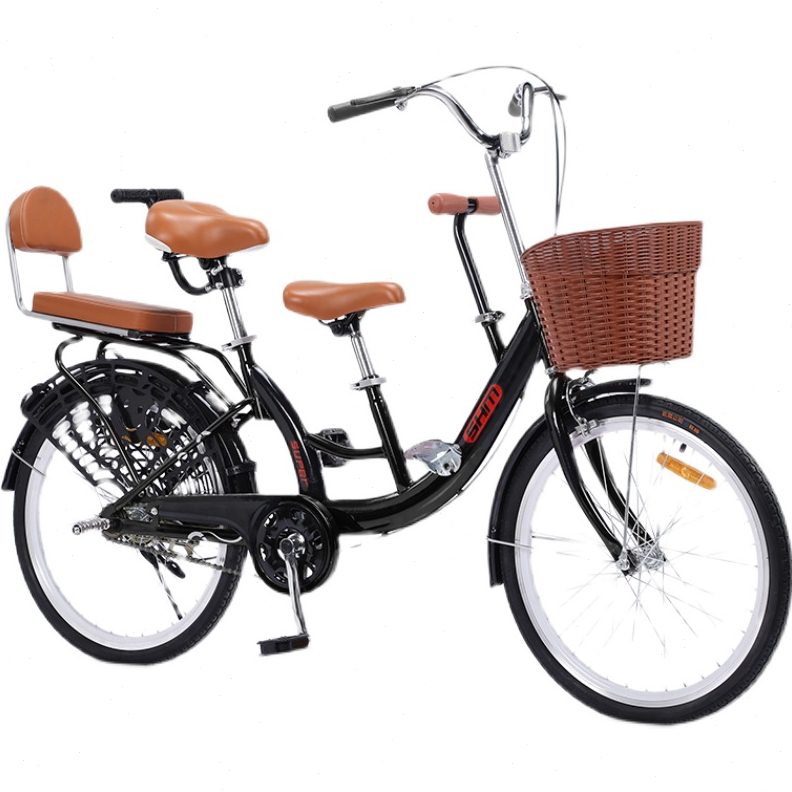 亲子接送孩子变速22寸三人母子马自行车带娃成人单车河24寸三骑车