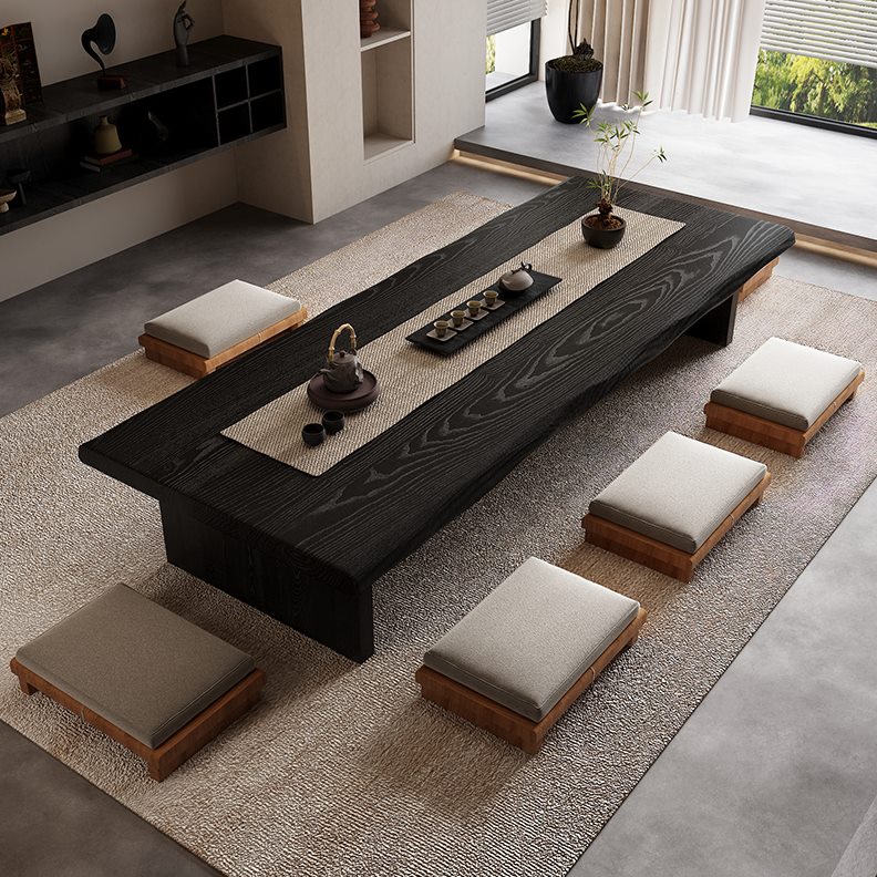 诧寂风黑色餐厅茶室矮桌长方形原木禅意实木茶几日式榻榻米茶桌