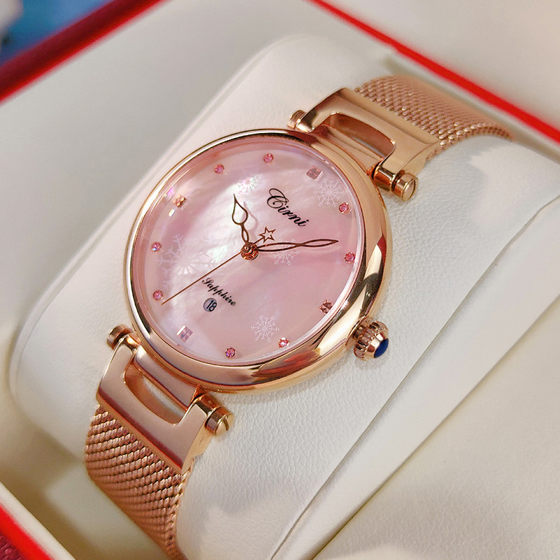 新款正品女士石英手表贝母盘时尚简约复古潮流百搭钢带防水手表女