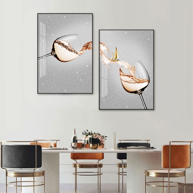 酒杯装饰画简约现代餐厅两联挂画饭厅高级轻奢晶瓷画创意个性壁画图片