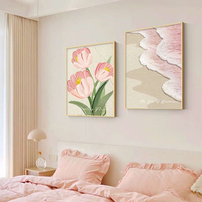 奶油风卧室装饰画抽象餐厅背景墙壁画北欧小清新花卉艺术床头挂画图片