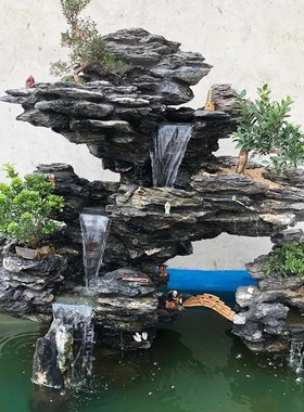 户外庭院别墅大型假山流水喷泉循环水摆件鱼池客厅水幕墙假山造景