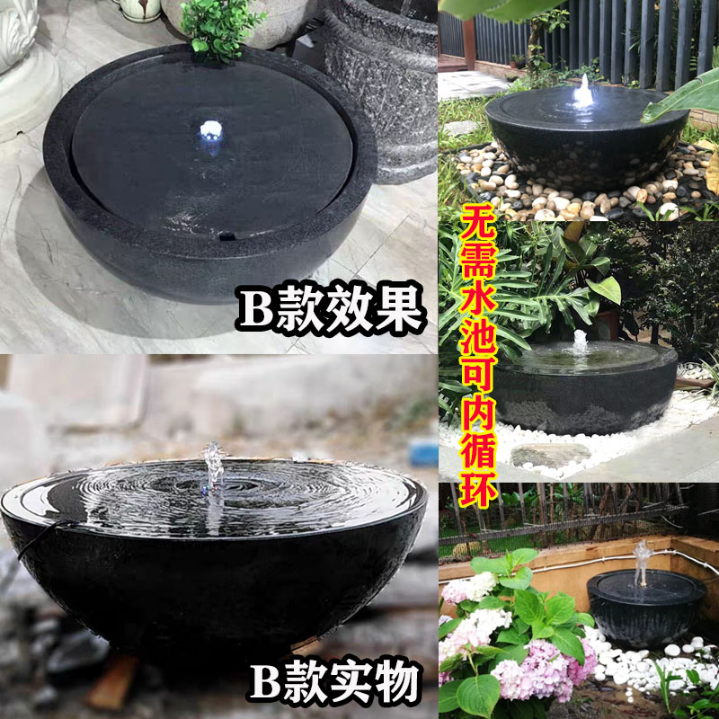 日式庭院流水石钵枯山水造景石雕喷泉户外景观循环水涌泉轻奢摆件