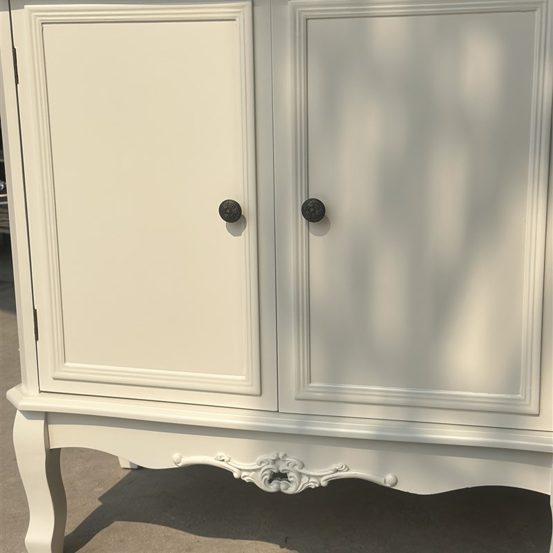 超特价!外贸原单美式乡村法式复古家具木质雕花奶白色柜子双门柜