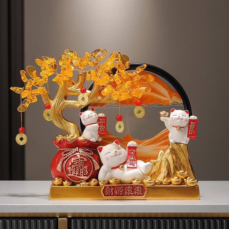 招财猫发财树流沙画摆件开业礼物店铺前台装饰品客厅新居乔迁礼物图片