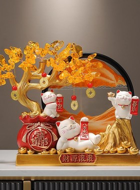 招财猫发财树流沙画摆件开业礼物店铺前台装饰品客厅新居乔迁礼物