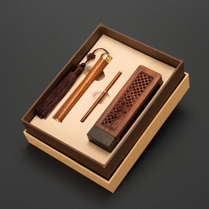 酸枝实木质熏香礼盒套组线香炉兰花立式线香插座托沉檀香炉礼品包