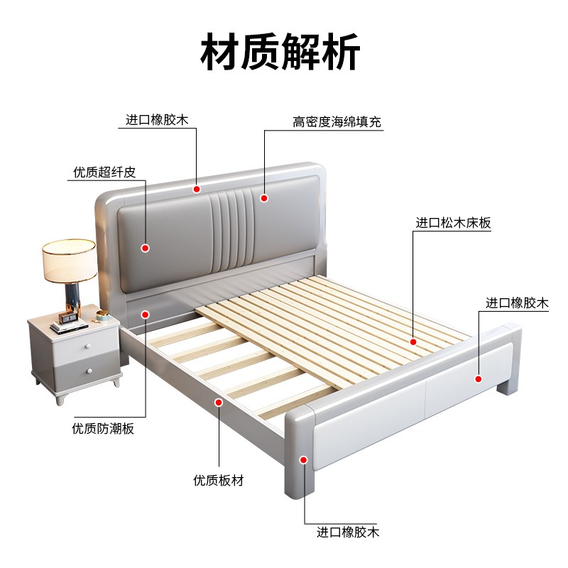 实木床现代简约1.8米软靠双人床主次卧轻奢1.5米小户型家用储物床
