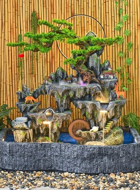 大型假山流水喷泉客厅风水轮招财摆件室内鱼池循环水造景观加湿器