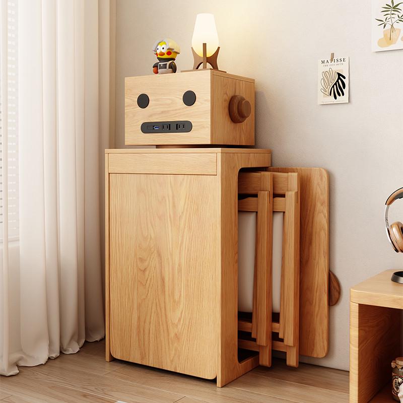 日式家用折叠餐桌餐边柜一体省空间饭桌小户型伸缩简易实木脚桌子