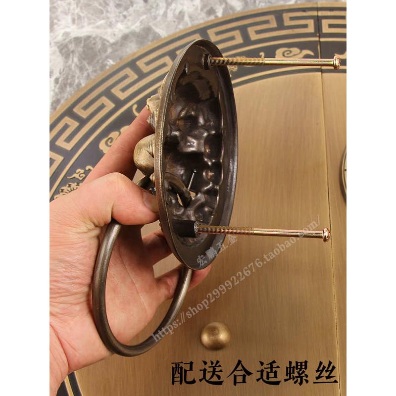 中式纯铜兽头门环门锁大门门栓插销仿古别墅木门门闩大拉手把手