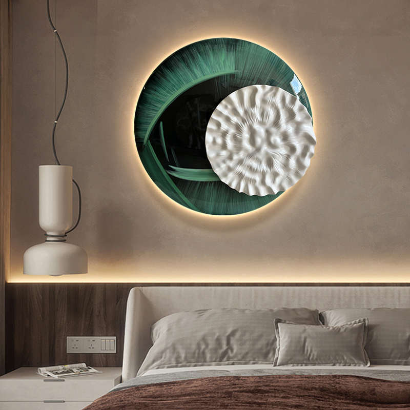高端立体氛围灯光画客厅沙发背景墙装饰挂画简约玄关手绘木雕工艺图片