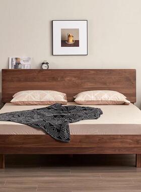 北美黑胡桃木实木悬浮床北欧简约樱桃木白橡木小户型卧室双人大床